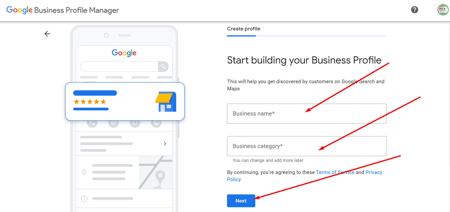 Google business profile 4th step